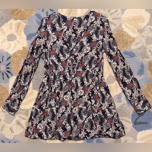 Free People Long Sleeve Stealing Fire V-neck Button Loop Bodice A-line Dress - Picture 7 of 12